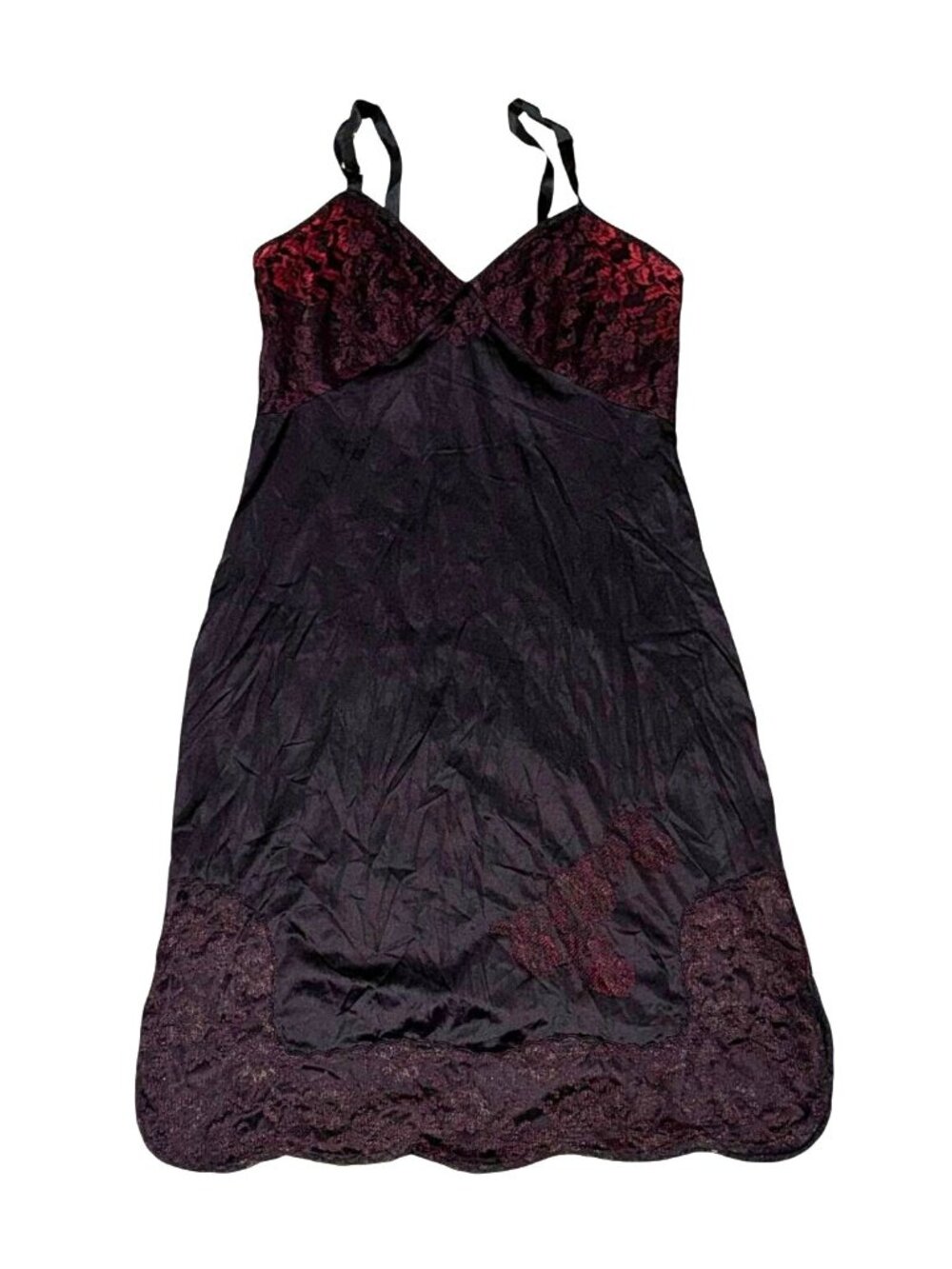 Vintage Vanity Fair Black & Red Lace Slip Dress